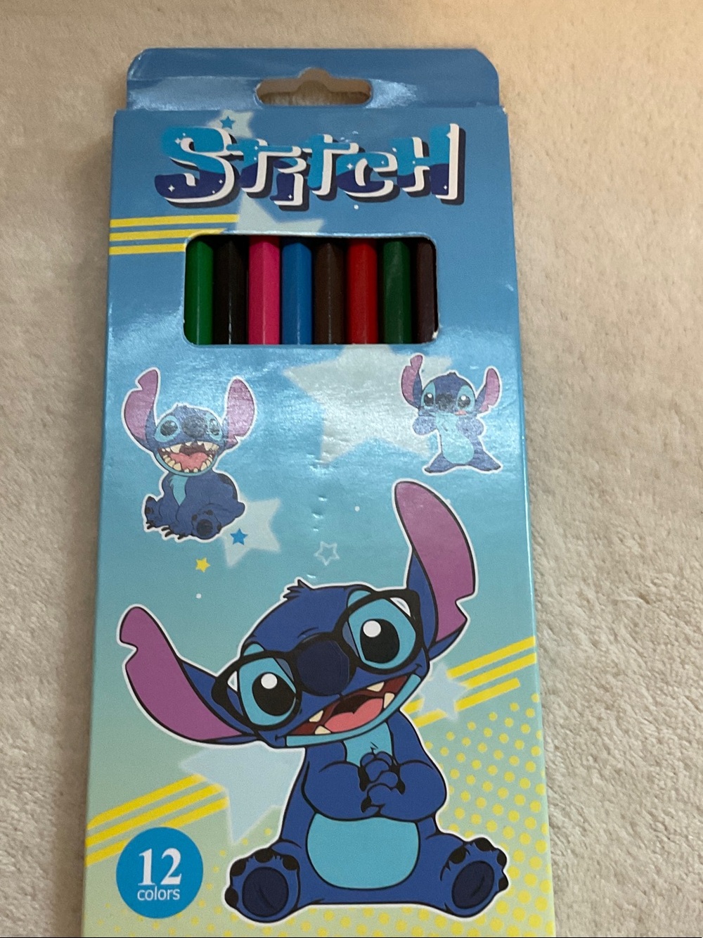 Sanrio Stitch Colored Crayon Pack - Blue, Pink, Green, Red, Brown, Black